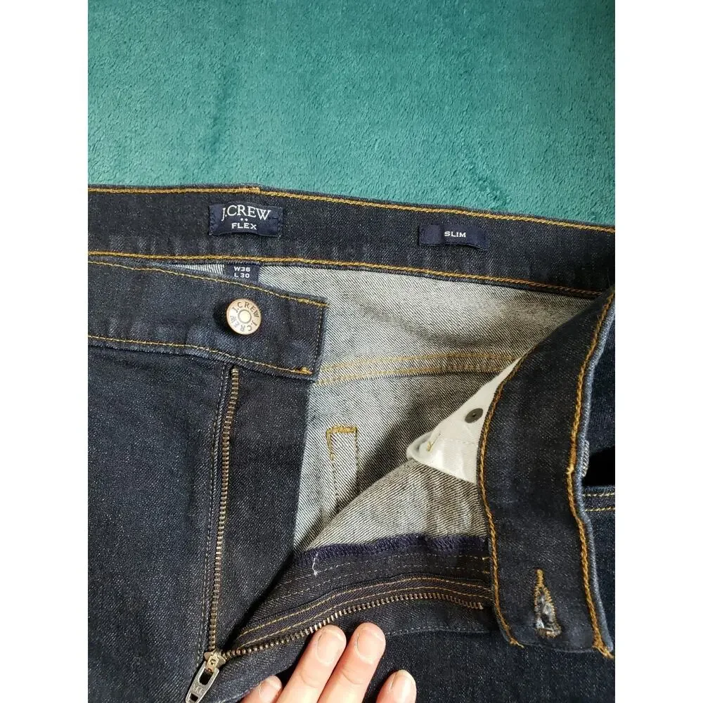 J.Crew Jeans Size 36x30 Mens Blue Denim Pant Stretch Dark Mid Rise Slim Straight